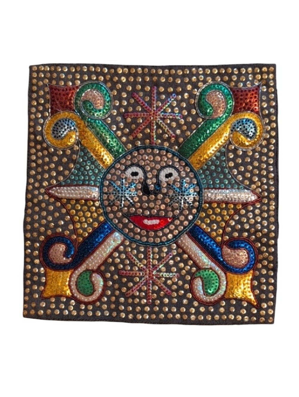 Simbi‎ Haitian Vodou Sequin Flag Happy Sun Design Multicolor